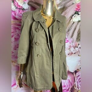 Forever 21 Olive Double-Breasted Trench Coat